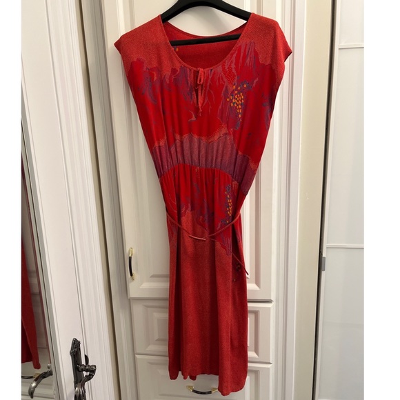 Wayne Clark Dresses & Skirts - HP❤️Women’s Red Vintage Abstract Wayne Clark Tuscan Style Pleated Dress Sz 8